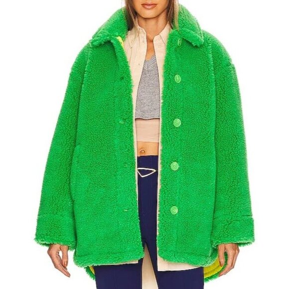 Eaves Signy Green Faux Shearling Lime Interior Reversible Oversized Shacket - Picture 1 of 13